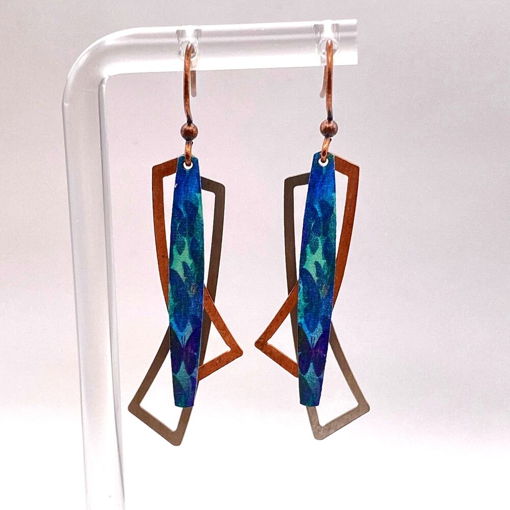 Handmade DC DESIGNS FCE Blue Stainless Steel Copper Earrings Long Dangle Drop